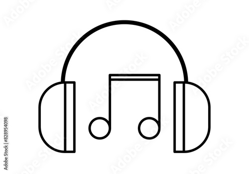 Icono negro con auriculares con nota musical