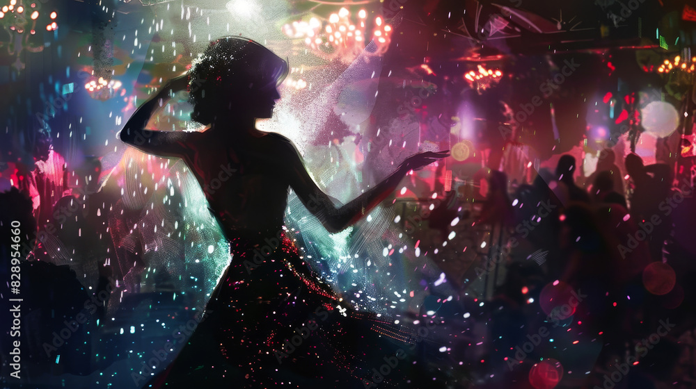 A woman is dancing in a club with a crowd of people A woman is dancing in a club with a crowd of people