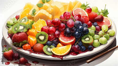 Fruit salad  assortment of fresh sliced tropical fruits - mouth-watering illustration