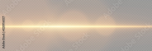 Golden explosion of glare. Magic neon light, horizontal beam. On a transparent background.