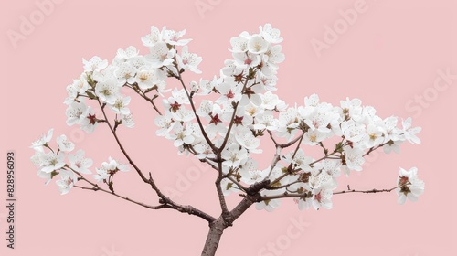 White cherry blossoms tree in a pink pastel background during spring photo
