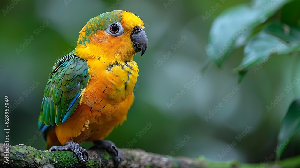 juvenile Golden Parakeet Guaruba guarouba with bright yellow and green feathers native to Brazil South America juvenile Golden Parakeet Guaruba guarouba with bright yellow and green feathers native to Brazil South America
