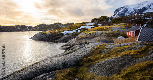 sunset over the coastline in the Lofoten