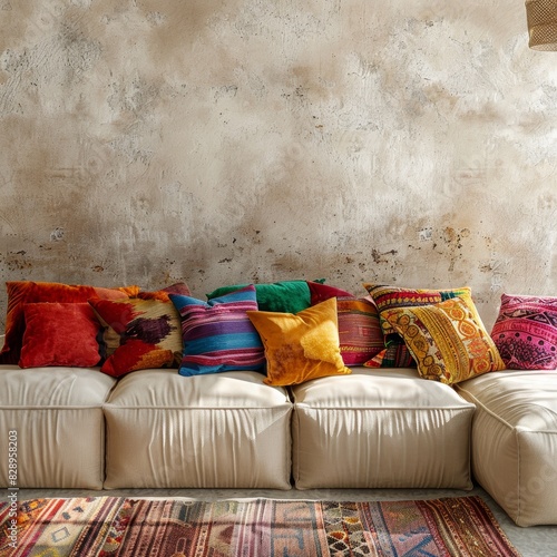 Colorful Moroccan-Inspired Sofa Enlivens Modern Living Room photo