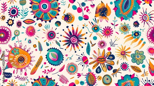 Vibrant and colorful floral pattern with a playful aesthetic ideal for creative backgrounds and designs 