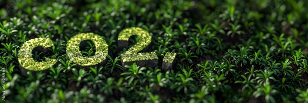 Environmental concept showing the text CO2 amidst dense, green foliage symbolizing ecology Environmental concept showing the text CO2 amidst dense, green foliage symbolizing ecology
