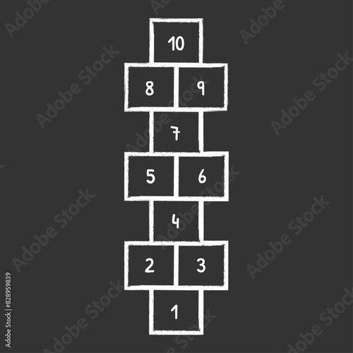 Hopscotch kid activity game, drawn with chalk. Vector illustration 1