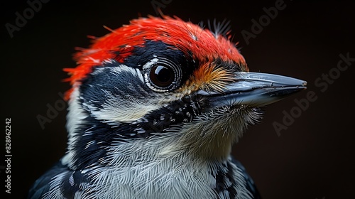 juvenile Redheaded Woodpecker Melanerpes erythrocephalus with black white and red feathers found in the United States North America photo
