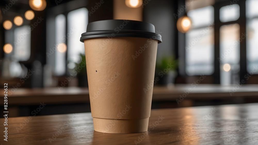 brown paper coffee cup mock up on cafe background brown paper coffee cup mock up on cafe background
