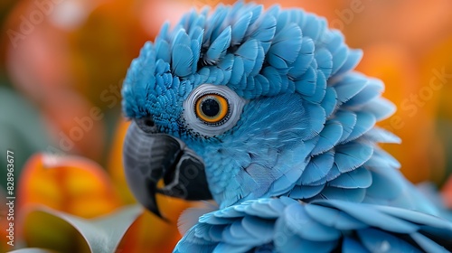 juvenile Spix's Macaw Cyanopsitta spixii with bright blue feathers native to Brazil South America photo