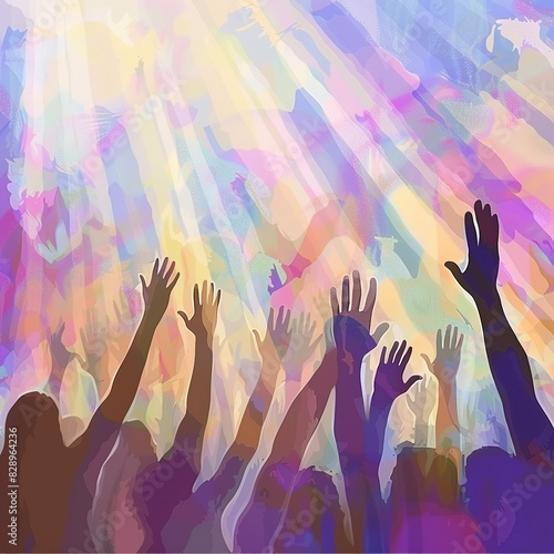 Illustration of People with Their Hands Raised 
