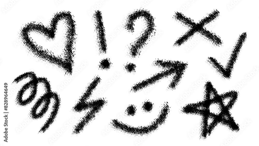 Set of hand drawn grunge line doodle elements with black spray paint Set of hand drawn grunge line doodle elements with black spray paint
