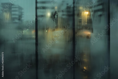 Cloudy situation behind a foggy wet window