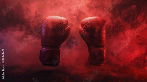 Pair of Red Boxing Gloves on Black Background