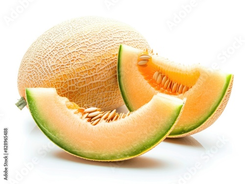 Honeydew Melon. Fresh, Bright Cantaloupe Fruit Dessert on White Background