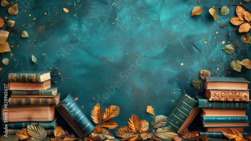 Group of Books on Pile of Leaves