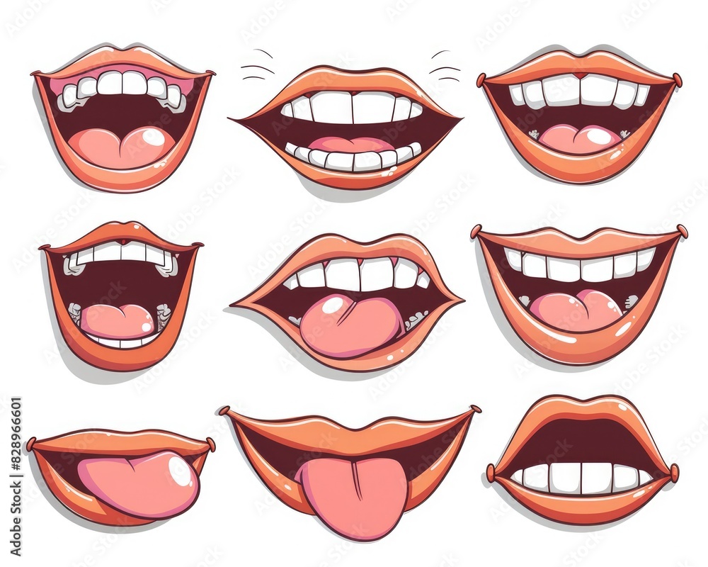 Cartoon Mouth Collection: Expressive Lips and Tongues in Various Animated Emotions Cartoon Mouth Collection: Expressive Lips and Tongues in Various Animated Emotions