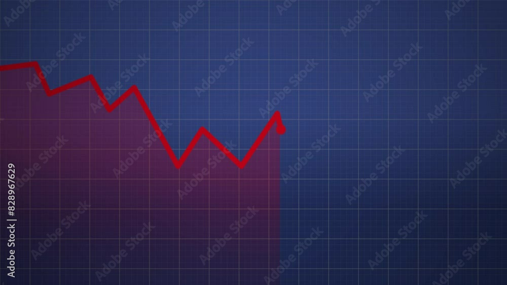 Red stock market graphic going down crash bearish blue background 2d animation Red stock market graphic going down crash bearish blue background 2d animation