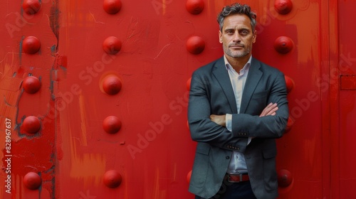 Man Standing in Front of Red Wall