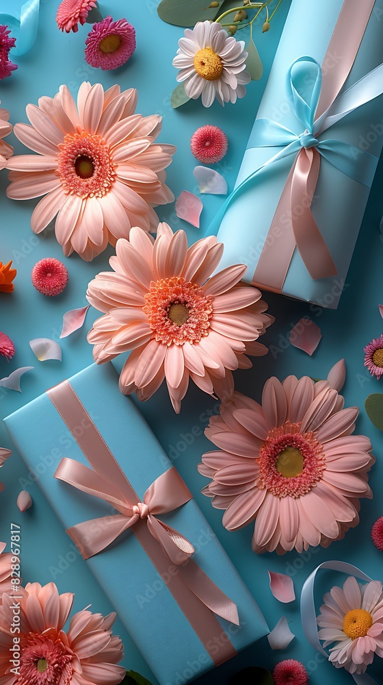 inviting diy setup with pastel colored craft materials including paper rolls satin ribbon gray card flowers gerbera daisies and green background inviting diy setup with pastel colored craft materials including paper rolls satin ribbon gray card flowers gerbera daisies and green background