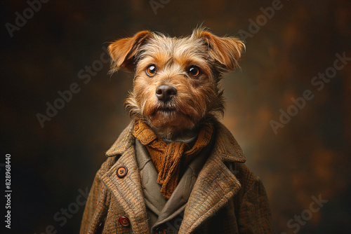 Dog in vintage outfit posing with a dignified look. Generative AI image