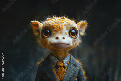 Enchanting creature in suit with a whimsical gaze. Generative AI image
