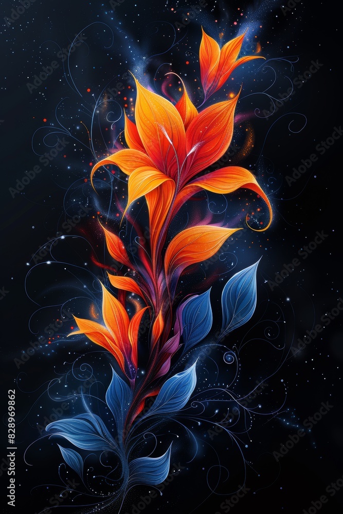 Elegant Flower Painting on Black Background Elegant Flower Painting on Black Background