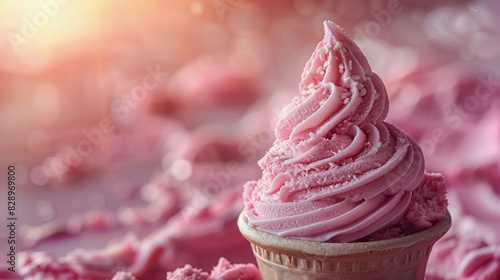 Ice Cream Cone With Pink Sprinkles on Pink Background