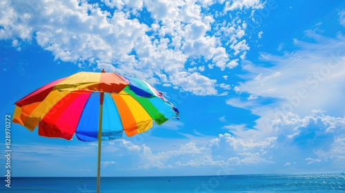 Beach umbrella under the blue sky at a seaside holiday location