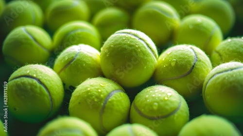 Group of many tennis balls sphere, sport object concept, tennis backgrounds   © kinza