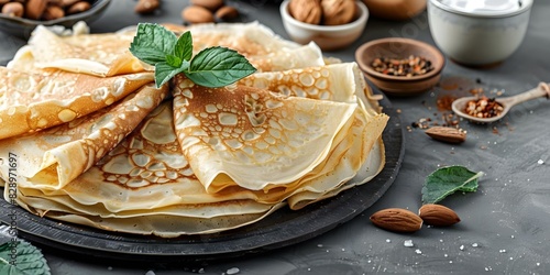 Capturing the Texture and Simplicity of Thin Homemade Crepes. Concept Food Photography, Homemade Crepes, Texture detail, Simple ingredients, Culinary Art