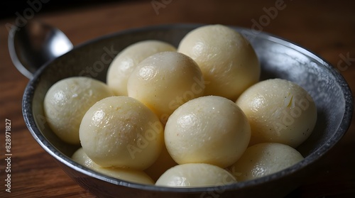 offered a spoon bowl of sweet Rasgulla, a popular Indian delicacy.