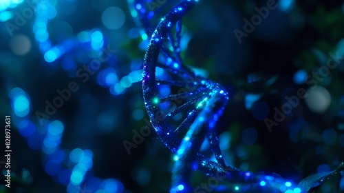 Blue glowing DNA double helix