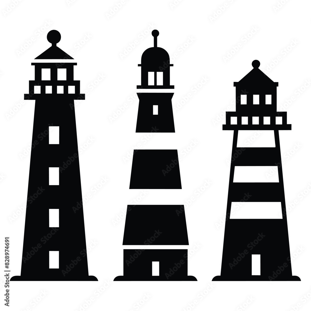 Set of Lighthouse tower line icon black vector on white background