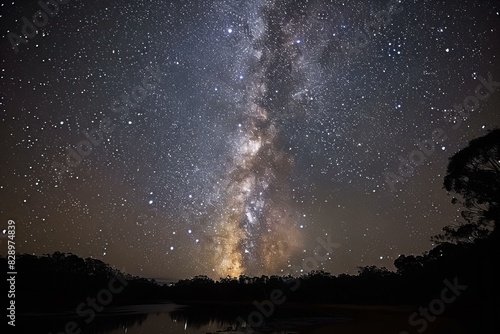 Depicting a  very bright starry sky above it is shown  high quality  high resolution