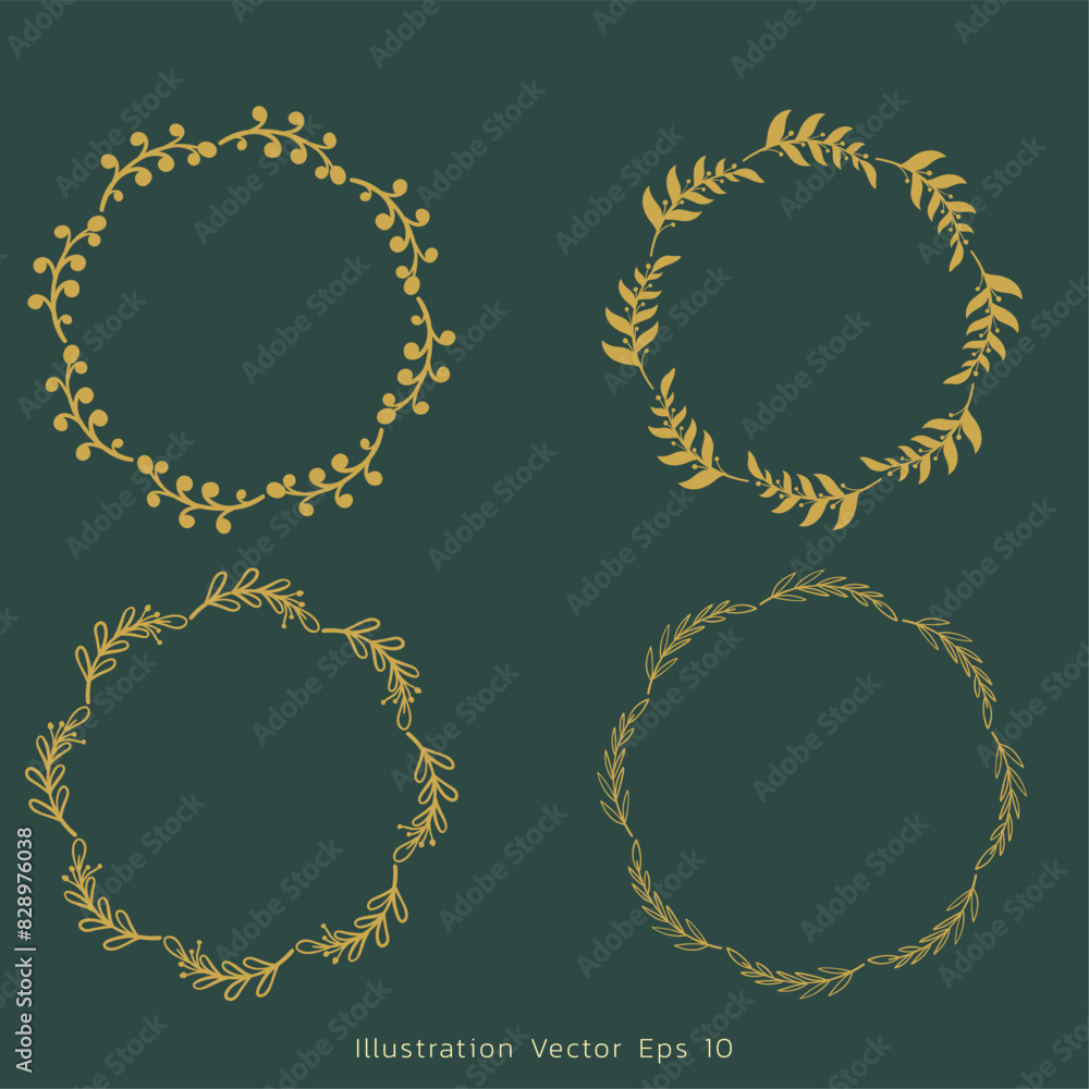Luxury drawn floral branch botanical gold line art set, Hand drawn leaves line Floral branch , luxury line art on green luxury background, Vector illustration EPS 10 Luxury drawn floral branch botanical gold line art set, Hand drawn leaves line Floral branch , luxury line art on green luxury background, Vector illustration EPS 10