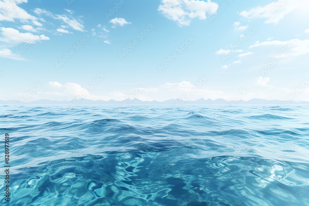 Serene ocean view under a bright blue sky with wispy clouds. Perfect representation of calmness, tranquility, and the beauty of nature. Serene ocean view under a bright blue sky with wispy clouds. Perfect representation of calmness, tranquility, and the beauty of nature.