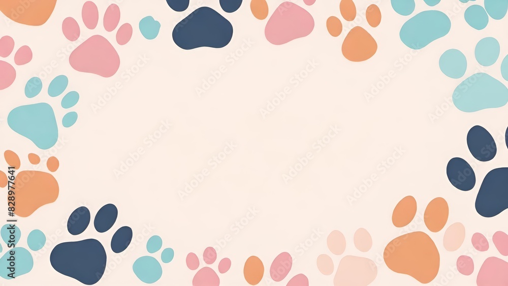 Fototapeta premium Paw prints, Pet pattern, Colorful paw prints