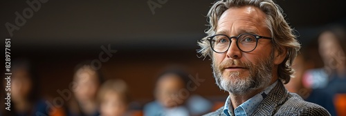 middleaged Australian man conducting a lecture in a classroom photo