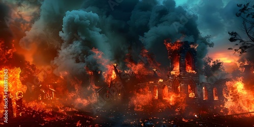 Viking barbarians raid a burning medieval village in immersive D animation. Concept Animation, Viking, Barbarians, Medieval, Village