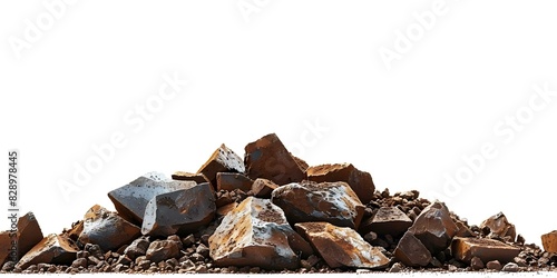 Iron Ore on White Background: Technology Concept with Selective Focus and Centered Copy Space. Concept Iron Ore, Technology Concept, Selective Focus, White Background, Copy Space
