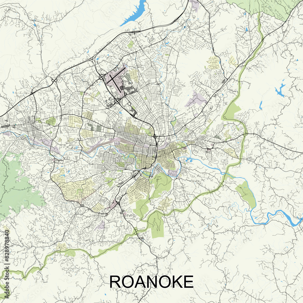 Roanoke, Virginia, United States map poster art Roanoke, Virginia, United States map poster art