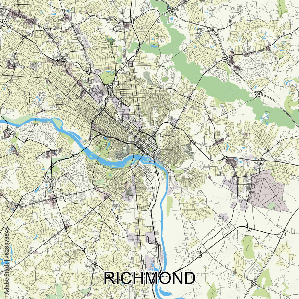 Obraz premium Richmond, Virginia, United States map poster art