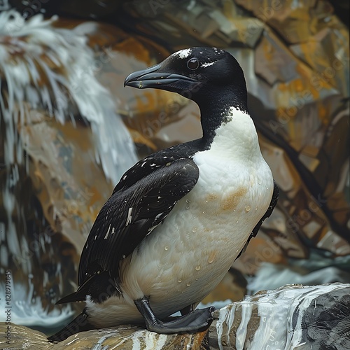 adult female Great Auk Pinguinus impennis with black and white plumage extinct native to Canada North America photo