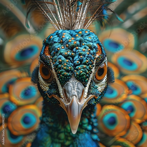 adult female Indian Peafowl Pavo cristatus with iridescent green and blue plumage native to India Asia photo