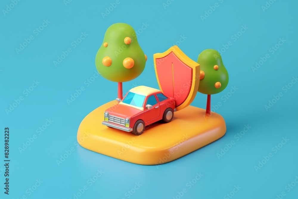 3d illustration of a car insurance concept car and shield 3d illustration of a car insurance concept car and shield