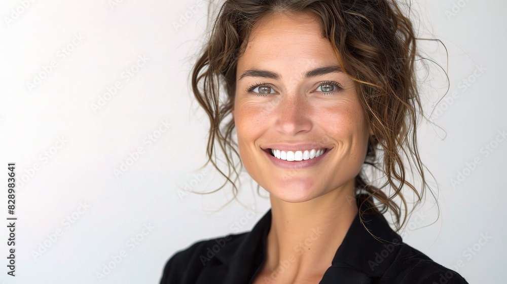 Fototapeta premium businesswoman emanating confidence and professionalism with her cheerful smile, beautifully isolated on a clean white background