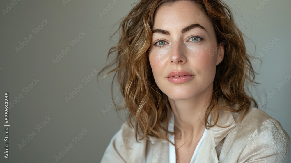 Digital influencer woman posing a portrait on social media, with soft and natural makeup Digital influencer woman posing a portrait on social media, with soft and natural makeup