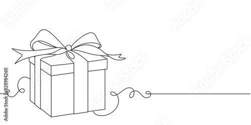 line art drawing of gift box. Wrapped surprise package for christmas or birthday party .Party and celebration. Gift box line art outline vector illustration