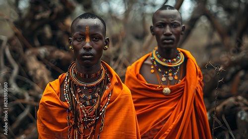 Maasai warriors traditional dress telephoto lens and rocky outcrops © syedistaqbalmehdi